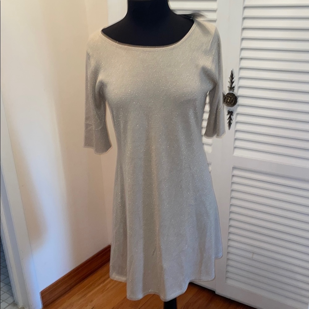 Cashmere with lurex Elegant Beige Knit Dress L elegant